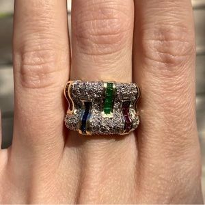 TRADE!! DO NOY PURCHASE. Solid 18k Solid 
Diamond, Emerald, and Sapphire Ring